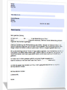 Musterschreiben Beschwerde An Die Arztekammer Musterbrief