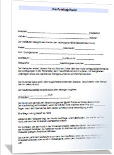 Kaufvertrag Hundewelpe Muster, Hundekauf, Mustervertrag zum Download
