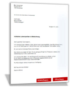 Musterschreiben für die Bitte Aufnahme Lebenspartner Mietwohnung