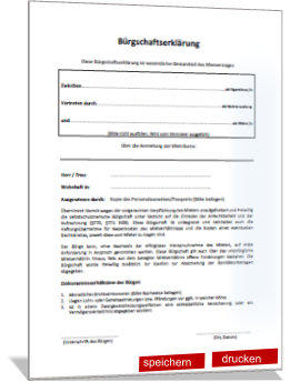 Vorlage für eine Mietbürgschaft
