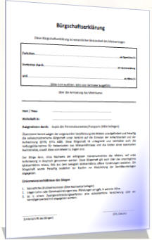 Mietbürgschaft,Vorlage,Muster für eine Bürgschaft