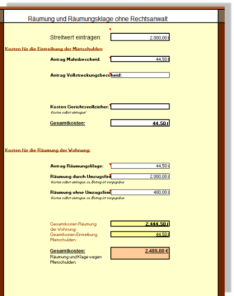 Berchnung Räumungskosten ohne Rechtsanwalt